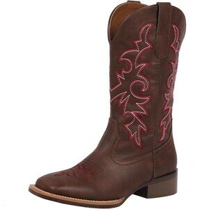 J's.o.l.e Women Dark Brown Cowboy Boot Square Toe Western Cowgirl Fashion Botte